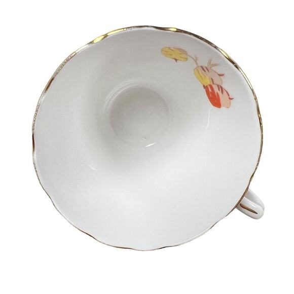 Gladstone Bone China Cup Saucer England Persimmon Fruit Scalloped Rim Gilded - Picture 11 of 14